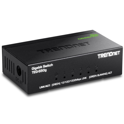 TRENDnet TEG-S50g 5-Port Unmanaged Gigabit Ethernet Switch, 5 Gigabit RJ-45 ports, GREENnet Technology